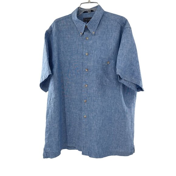 Paul Fredrick Mens XL 100% Linen Blue Short Sleeve Button-Down Shirt - Picture 1 of 6